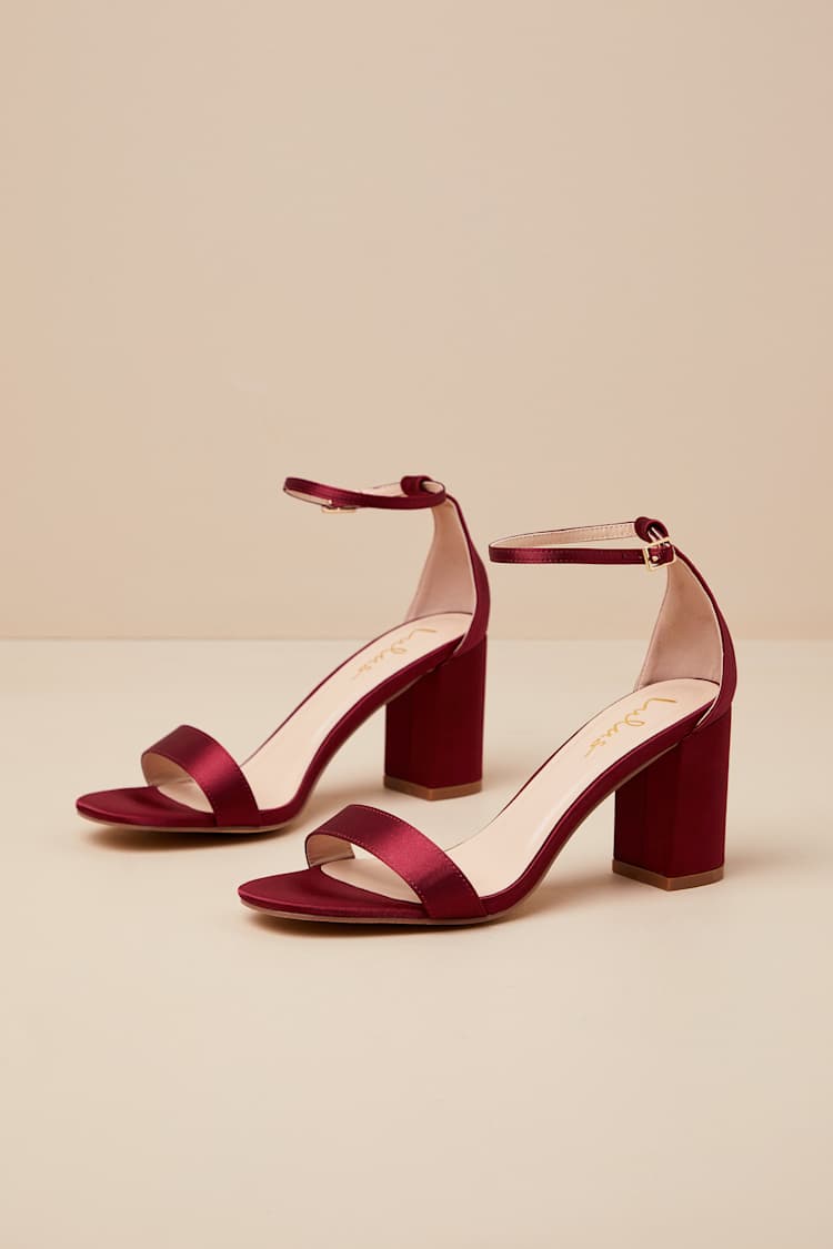 Arylee Sangria Satin Ankle Strap Heels
