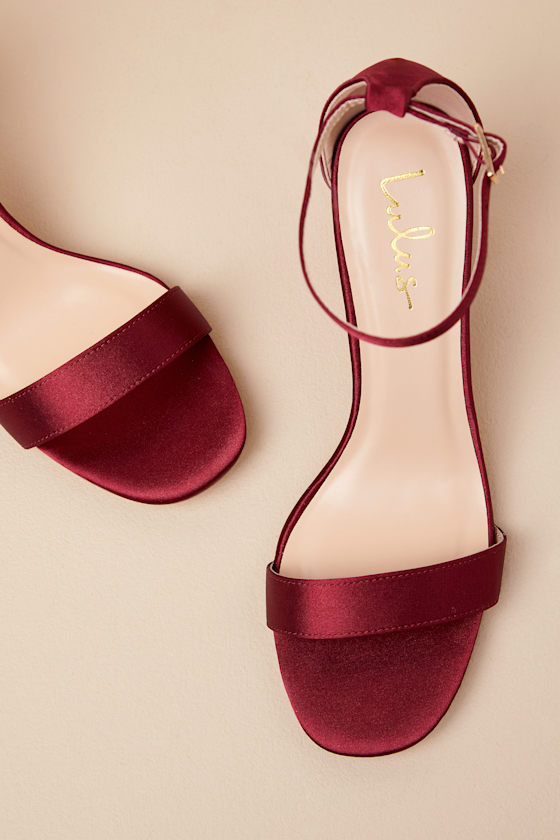 Lulus Arylee Sangria Satin Ankle Strap Heels In Red