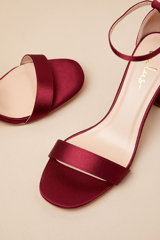Lulus Arylee Sangria Satin Ankle Strap Heels In Red