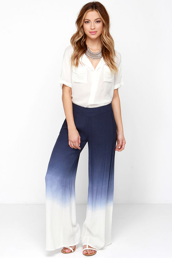 Cute Blue Pants DipDye Pants Wide Leg Pants 77.00 Lulus