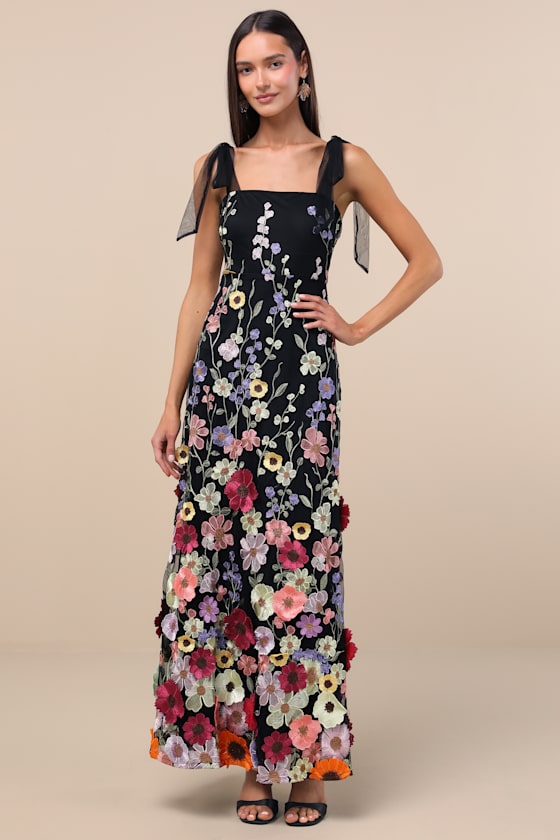 パーティードレス GANISONG Bridal  Flower Dress Black Princess Black Gothic Wedding Dress 3D Flowers Tulle Bridal