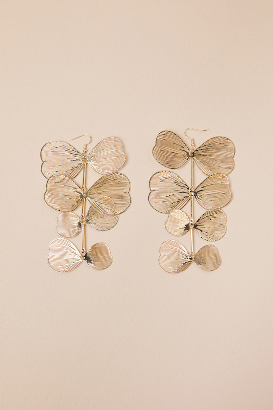LULUS LERUNA GOLD PETAL DROP EARRINGS