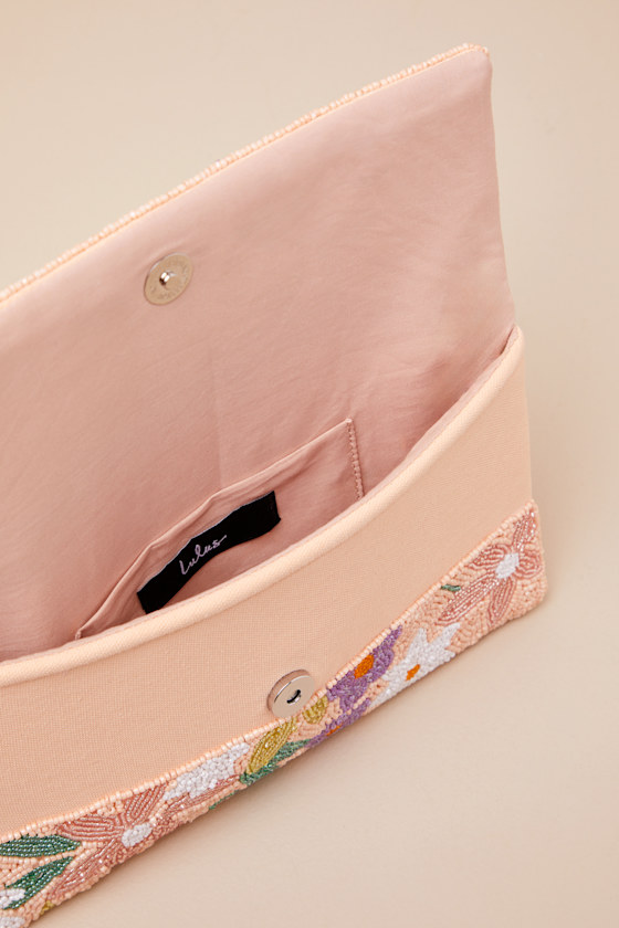 Shop Lulus Lisanne Peach Multi Floral Beaded Clutch