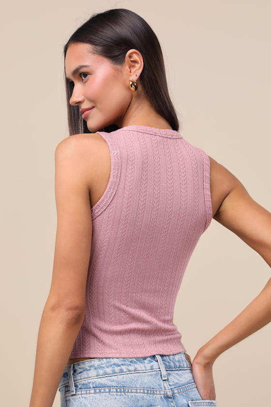 Mauve Pink Tank Top - Pointelle Knit Top - Scoop Neck Tank Top - Lulus