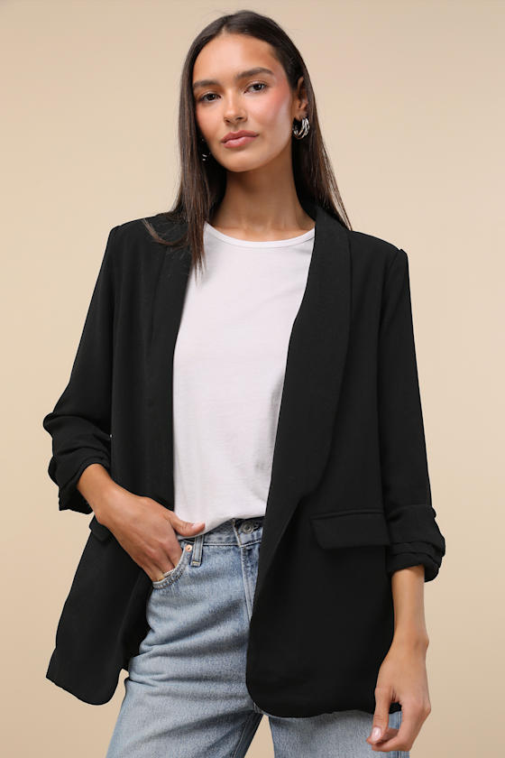 Superior Aesthetic Black Three-Quarter Sleeve Ruched Blazer 8