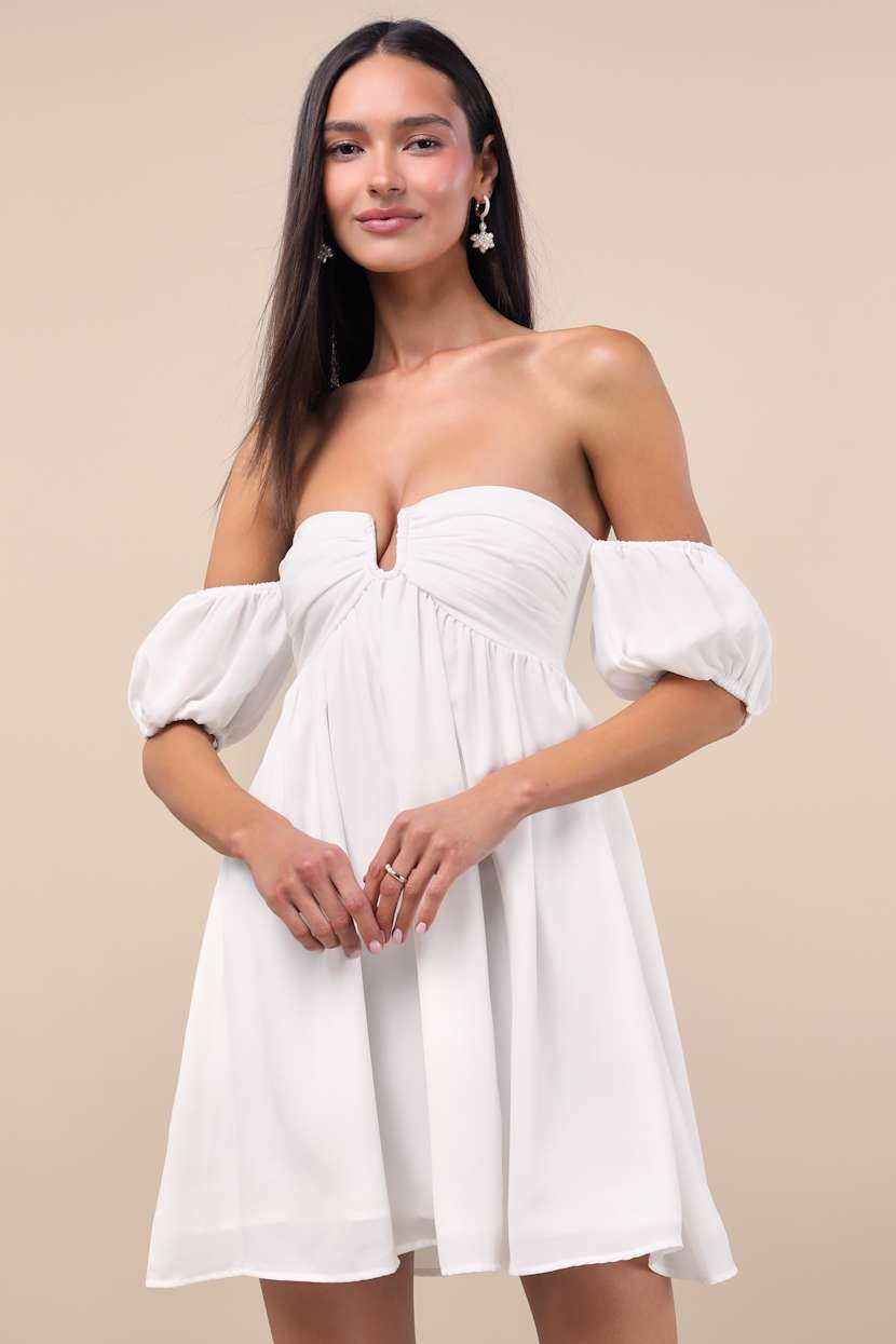 My Dream Date White Off-the-Shoulder Mini Dress