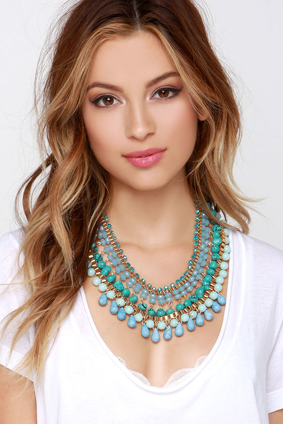 Blue & Green Necklace, Sky and Sea-line Statement Necklace, multi stra –  Polka Dot Drawer