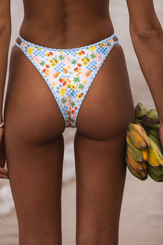 Kulani Kinis Malima White Multi Print Cheeky Bikini Bottoms In Multi