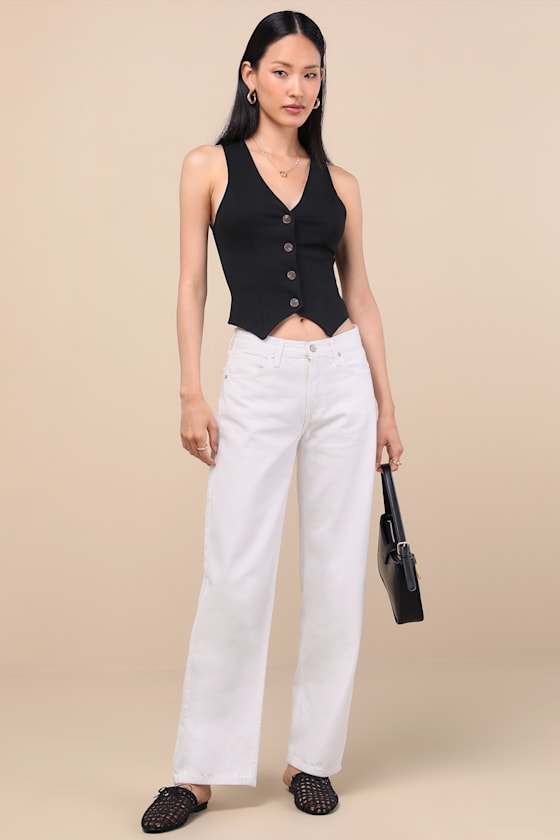 Just Black Everyday Coolness White Denim High-rise Straight-leg Jeans