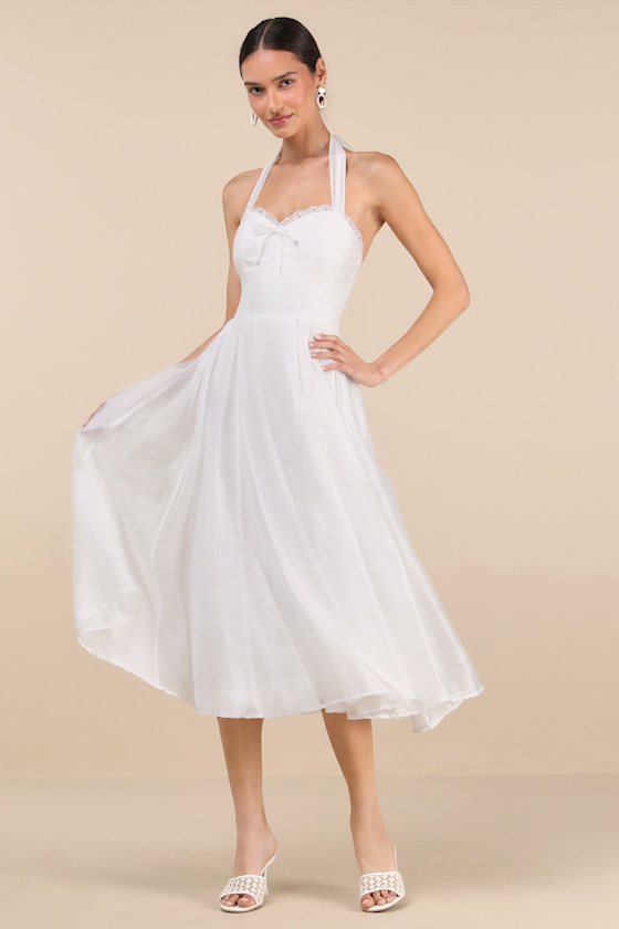Lulus Galia White Lace Halter Midi Dress