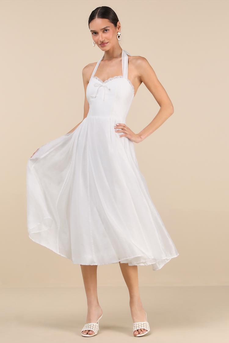 fitted lace wedding dress Cut-Out Linen Dress TAHITI in White main image 0