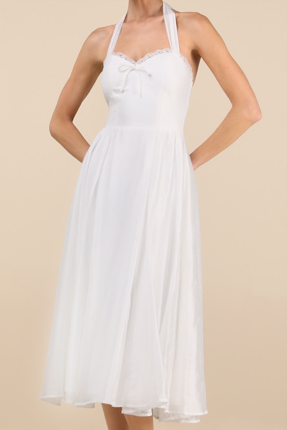 Lulus Galia White Lace Halter Midi Dress