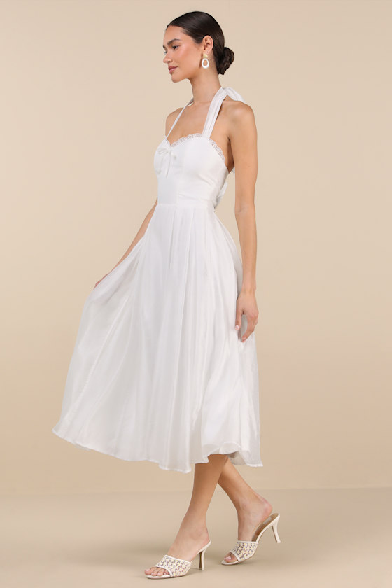 Lulus Galia White Lace Halter Midi Dress