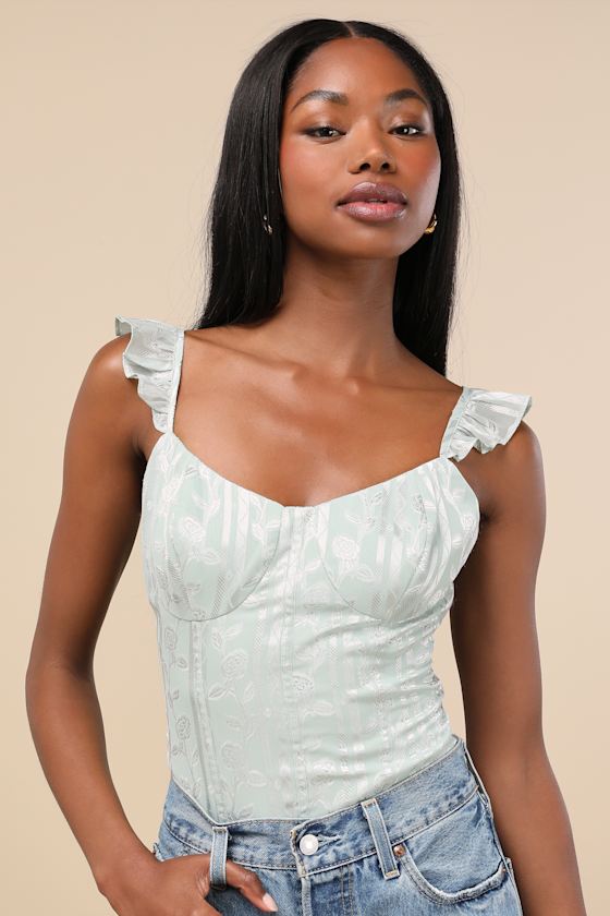 Lulus Abbie Mint Floral Sleeveless Bustier Bodysuit