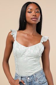 Abbie Mint Floral Sleeveless Bustier Bodysuit 3