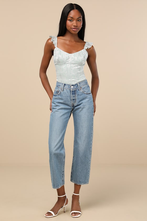 Lulus Abbie Mint Floral Sleeveless Bustier Bodysuit