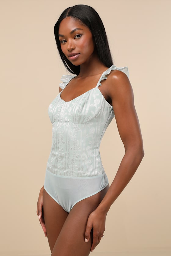 Lulus Abbie Mint Floral Sleeveless Bustier Bodysuit