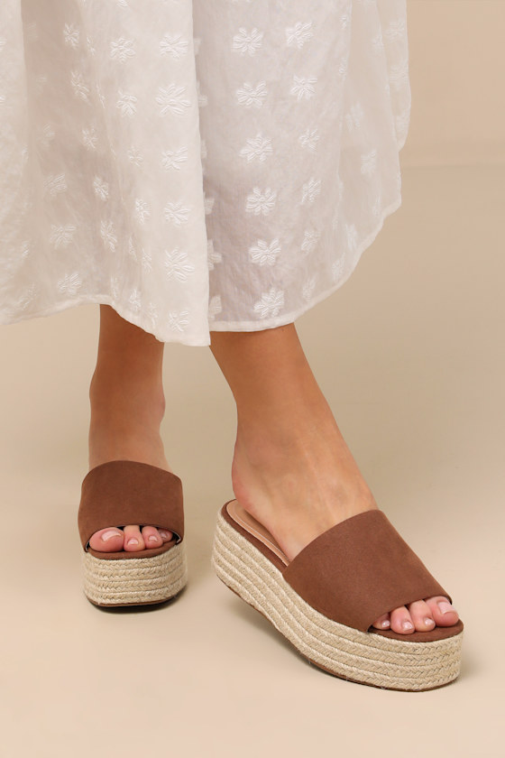 Lulus O'ahu 2 Cocoa Brown Suede Espadrille Platforms