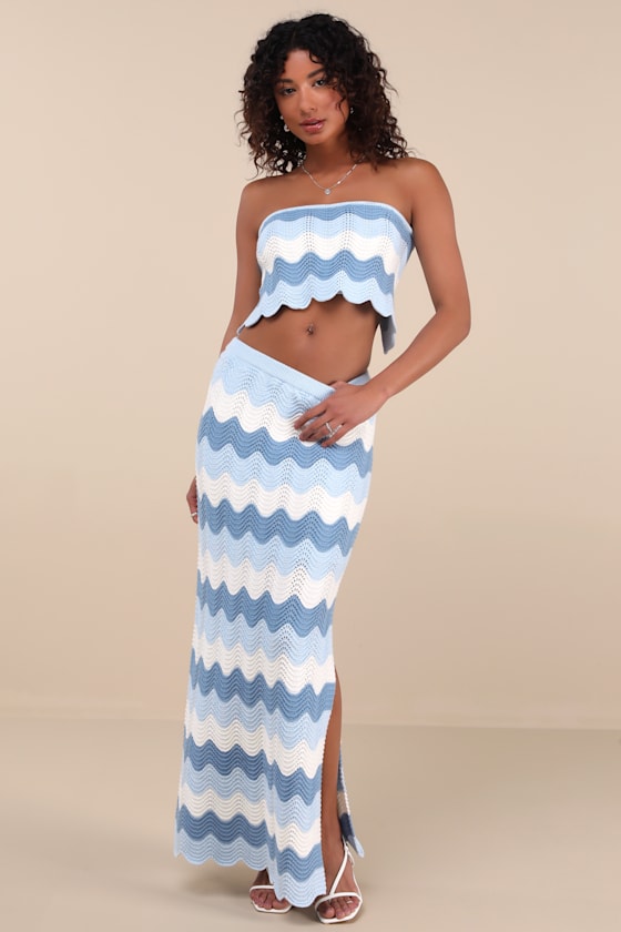 Lulus Sandro Blue Multi Crochet Maxi Skirt