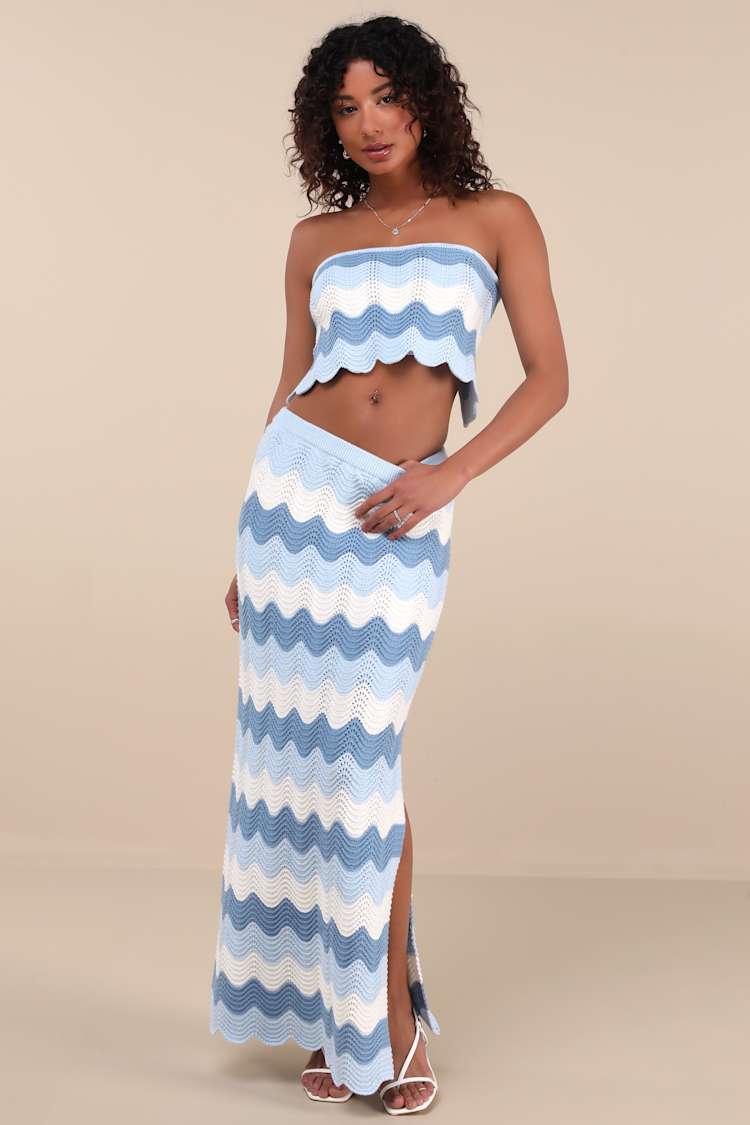 Lulus | Blue Multi Crochet Maxi Skirt | Womens | Small (Available in XL)