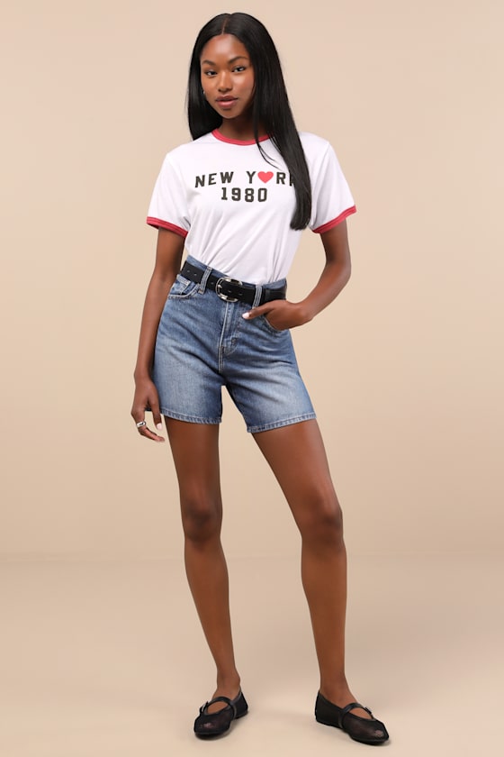 Levi's Baggy Medium Wash Denim High-rise Long Shorts