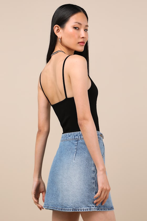 Rolla's Charlie Medium Wash Denim Mini Skirt In Black