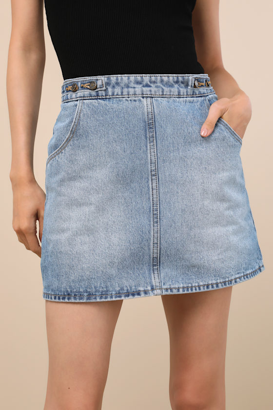 Rolla's Charlie Medium Wash Denim Mini Skirt In Black