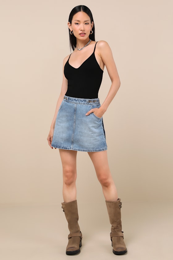 Rolla's Charlie Medium Wash Denim Mini Skirt In Black
