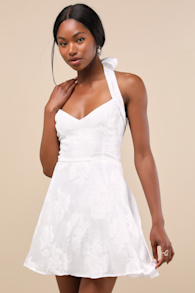 Bonni White Floral Jacquard Halter Mini Dress 2
