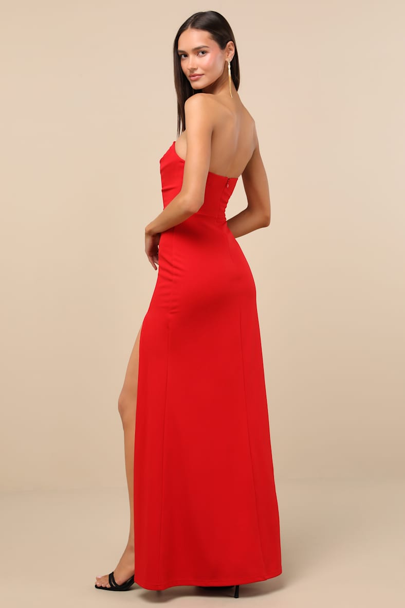 Effortless Radiance Red Strapless Mermaid Maxi Dress