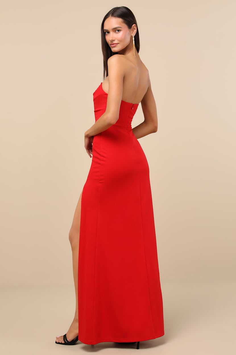 Effortless Radiance Red Strapless Mermaid Maxi Dress