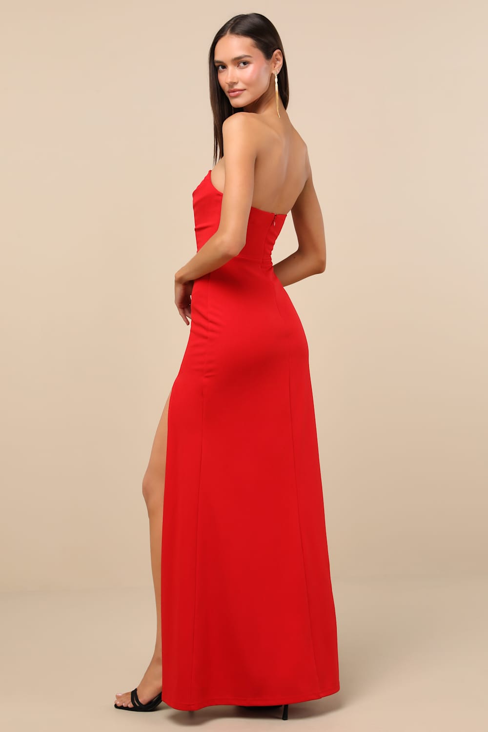 Effortless Radiance Red Strapless Mermaid Maxi Dress