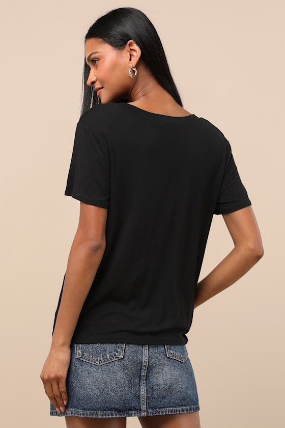 Lulus Adyn Black V-neck Short Sleeve Tee
