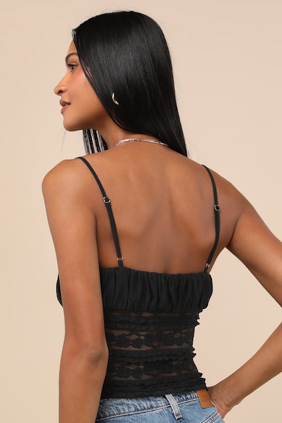 Lulus Malvina Black Mesh Sheer Lace Cami Top