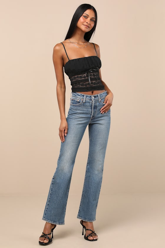 Lulus Malvina Black Mesh Sheer Lace Cami Top