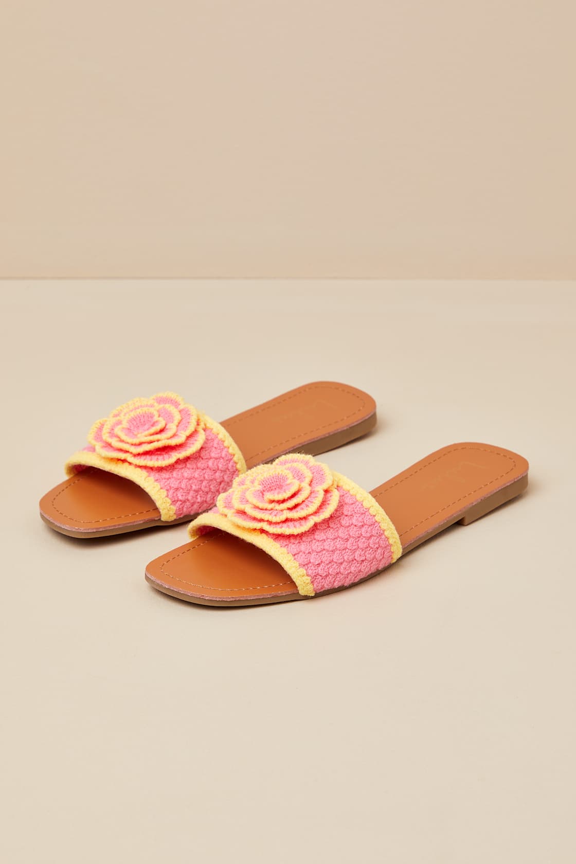 Simmy Yellow and Pink Flower Slide Sandals