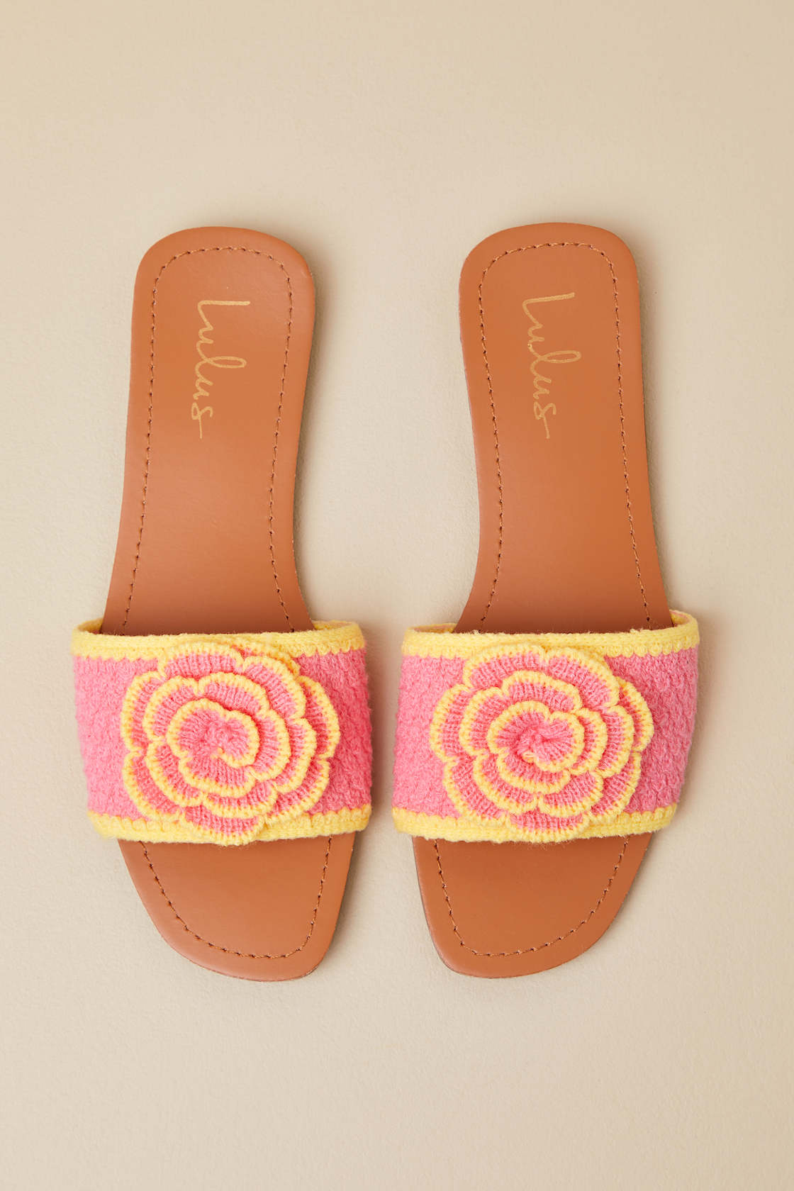 Simmy Yellow and Pink Flower Slide Sandals