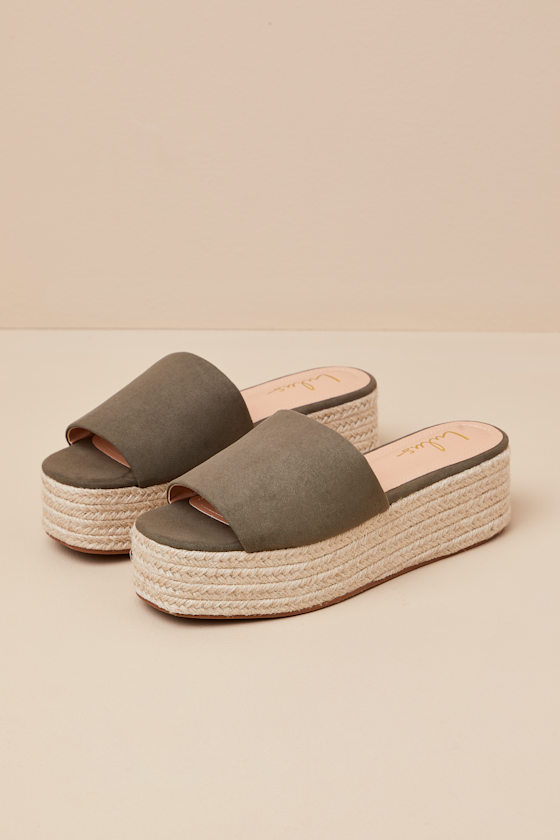 Lulus O'ahu 2 Green Suede Espadrille Platforms