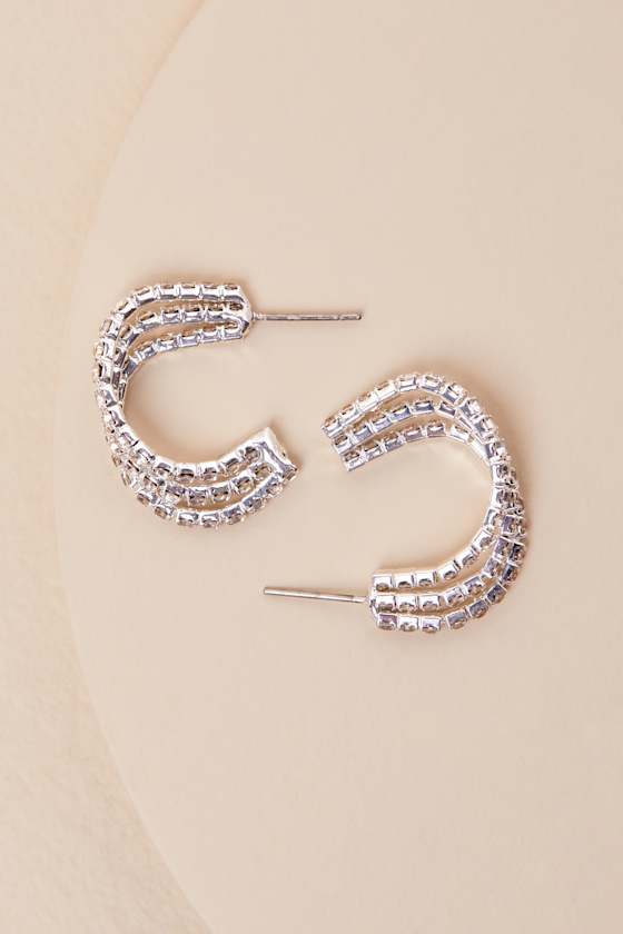 Beste Silver Rhinestone Layered Hoop Earrings 1
