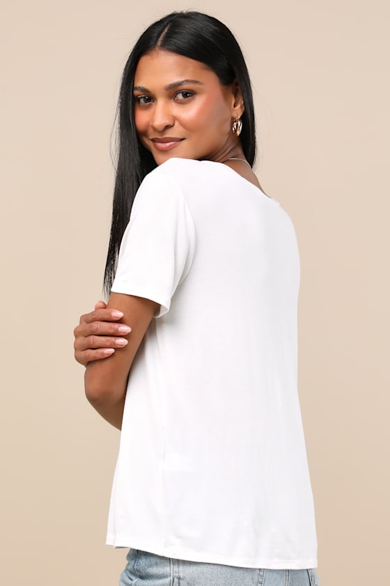 Lulus Adyn Ivory V-neck Short Sleeve Tee