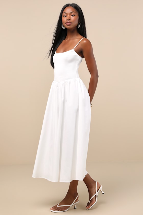 Lulus Tandria White Smocked Sleeveless Midi Dress