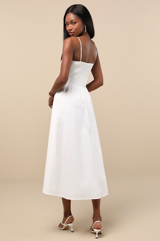 Lulus Tandria White Smocked Sleeveless Midi Dress