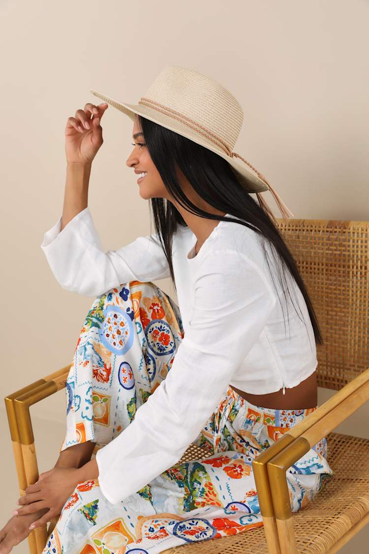 Straw Fedora Hat - Natural Straw Woven Hat - Wide-Brim Hat  display picture 3
