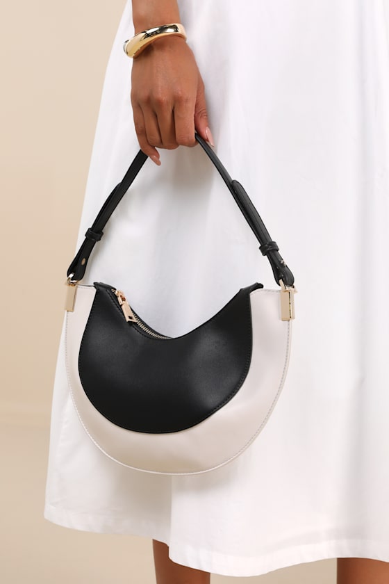Lulus Keone Black And Cream Vegan Leather Shoulder Bag