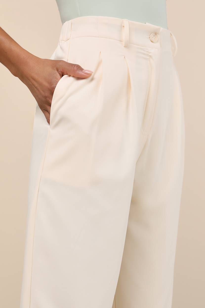 knee length dresses for ladies Jacqueline Pleated Wide Leg Pants / Ivory | Meshki main image 0