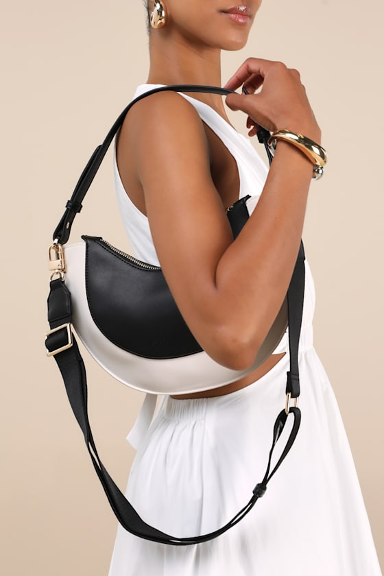 Lulus Keone Black And Cream Vegan Leather Shoulder Bag