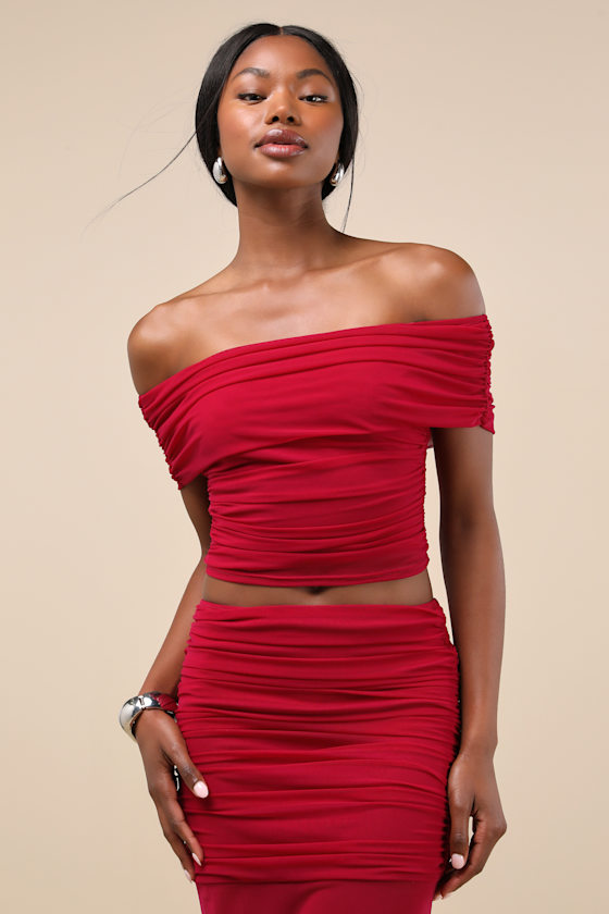 Lulus Cadie Red Mesh Off-the-shoulder Top
