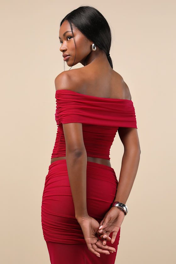 Lulus Cadie Red Mesh Off-the-shoulder Top