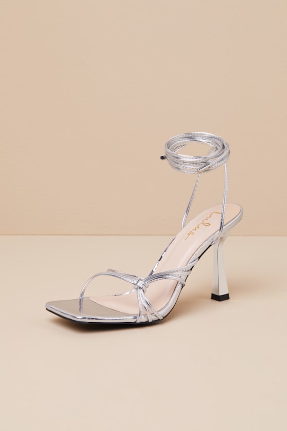 Lulus Atlee Silver Knotted Lace-up High Heel Sandals
