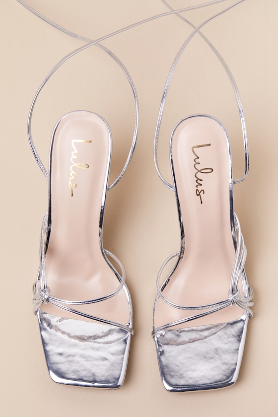 Lulus Atlee Silver Knotted Lace-up High Heel Sandals In Silver